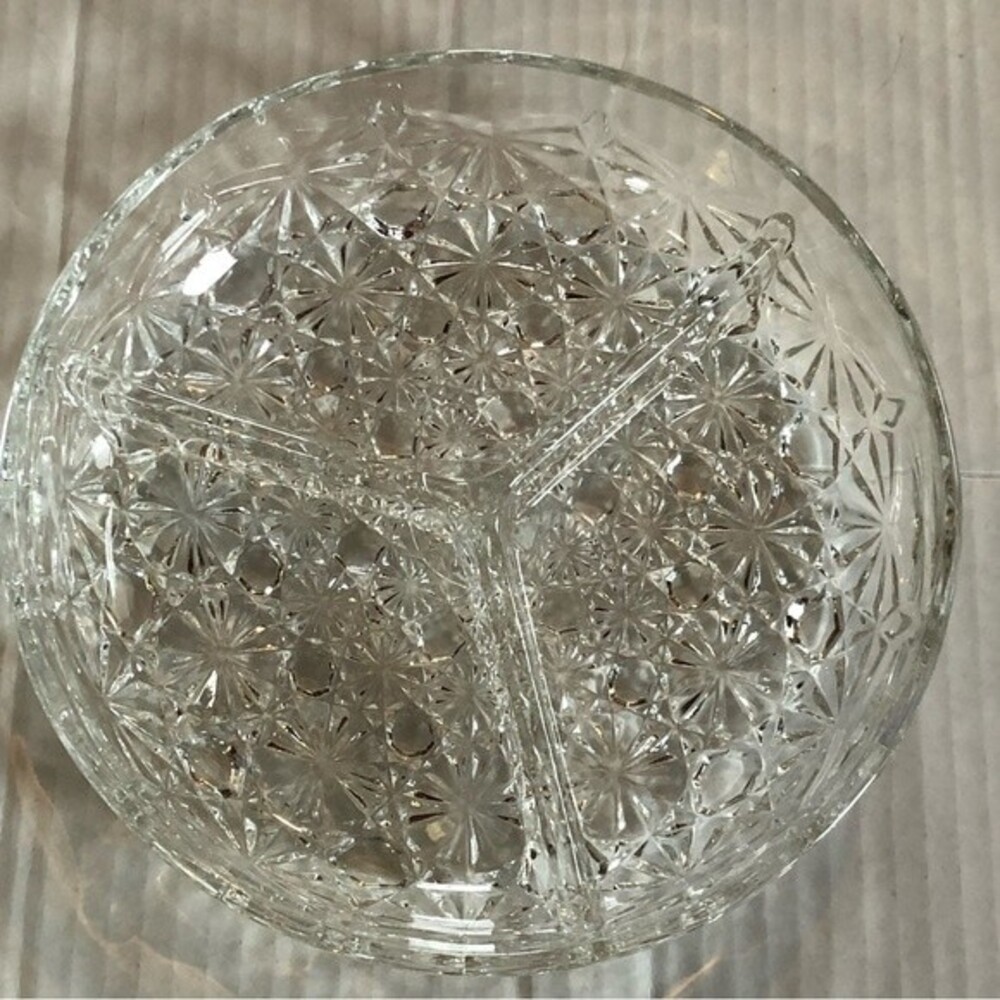 Vintage FRANCE Luxhem Veropa CUT Crystal Glass Divided Plate Bowl Dish Tray - Picture 2 of 6
